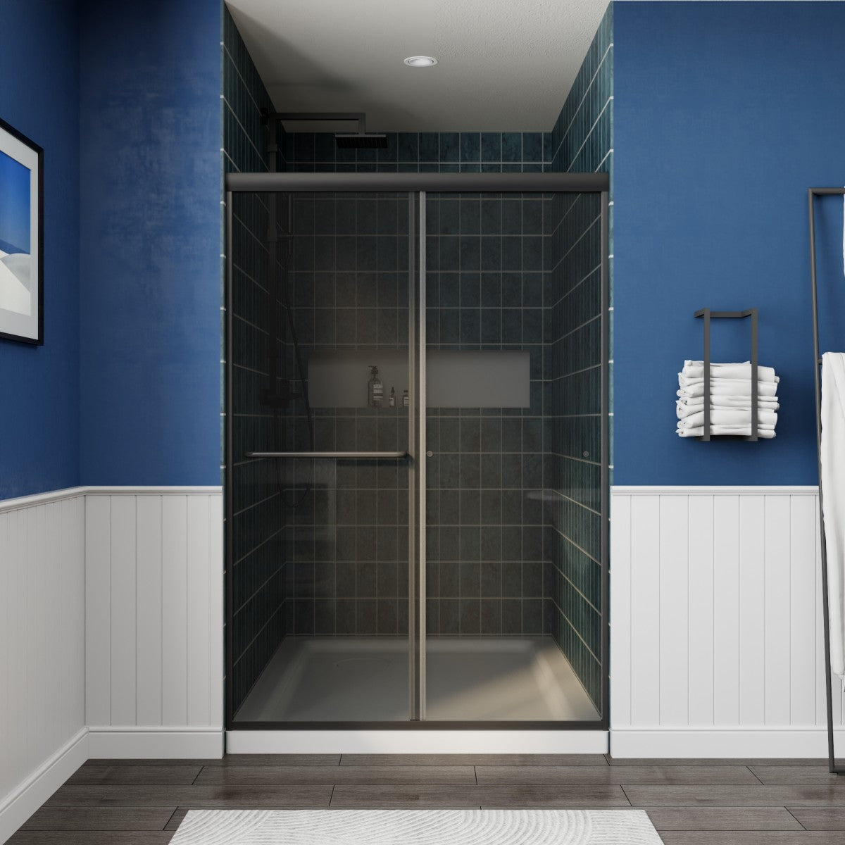 Glide-GR Framed Shower Door 44-48 in. W x 70 in. H Bypass Sliding Shower Enclosure,Matte Black,Double Sliding Smoke Gray Glass