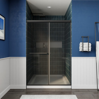 Glide-GR Framed Shower Door 44-48 in. W x 70 in. H Bypass Sliding Shower Enclosure,Matte Black,Double Sliding Smoke Gray Glass