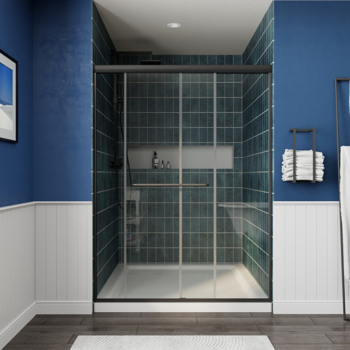 Glide Framed Shower Door 50-54 in. W x 72 in. H Bypass Sliding Shower Enclosure,Matte Black,Double Sliding Glass Bathroom Doors