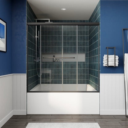 Glide-B Allsumhome 56-60" Framed Double Sliding Tub Door,Bypass Bathtub Shower Tempered Glass Door,Explosion-Proof Film,Matte Black