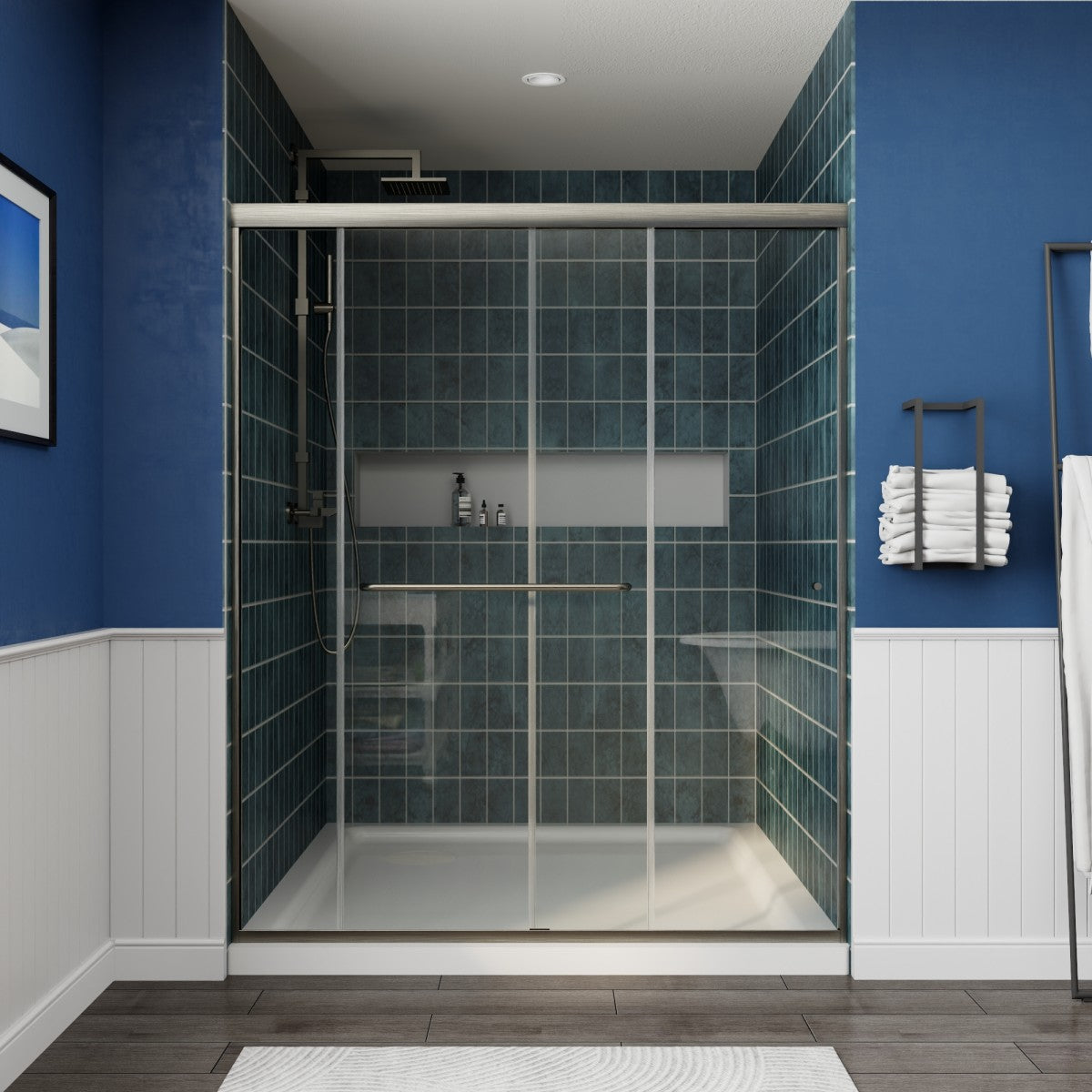 Glide Framed Shower Door 56-60 in. W x 72 in. H Bypass Sliding Shower Enclosure,Brushed Nickel,Double Sliding Glass Bathroom Doors