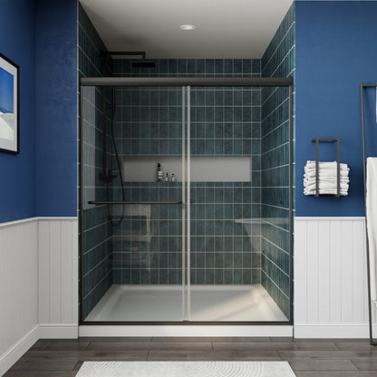 Glide 56-60"W x 70"H Black Frame Clear Tempered Sliding Glass Shower Doors for Bathroom