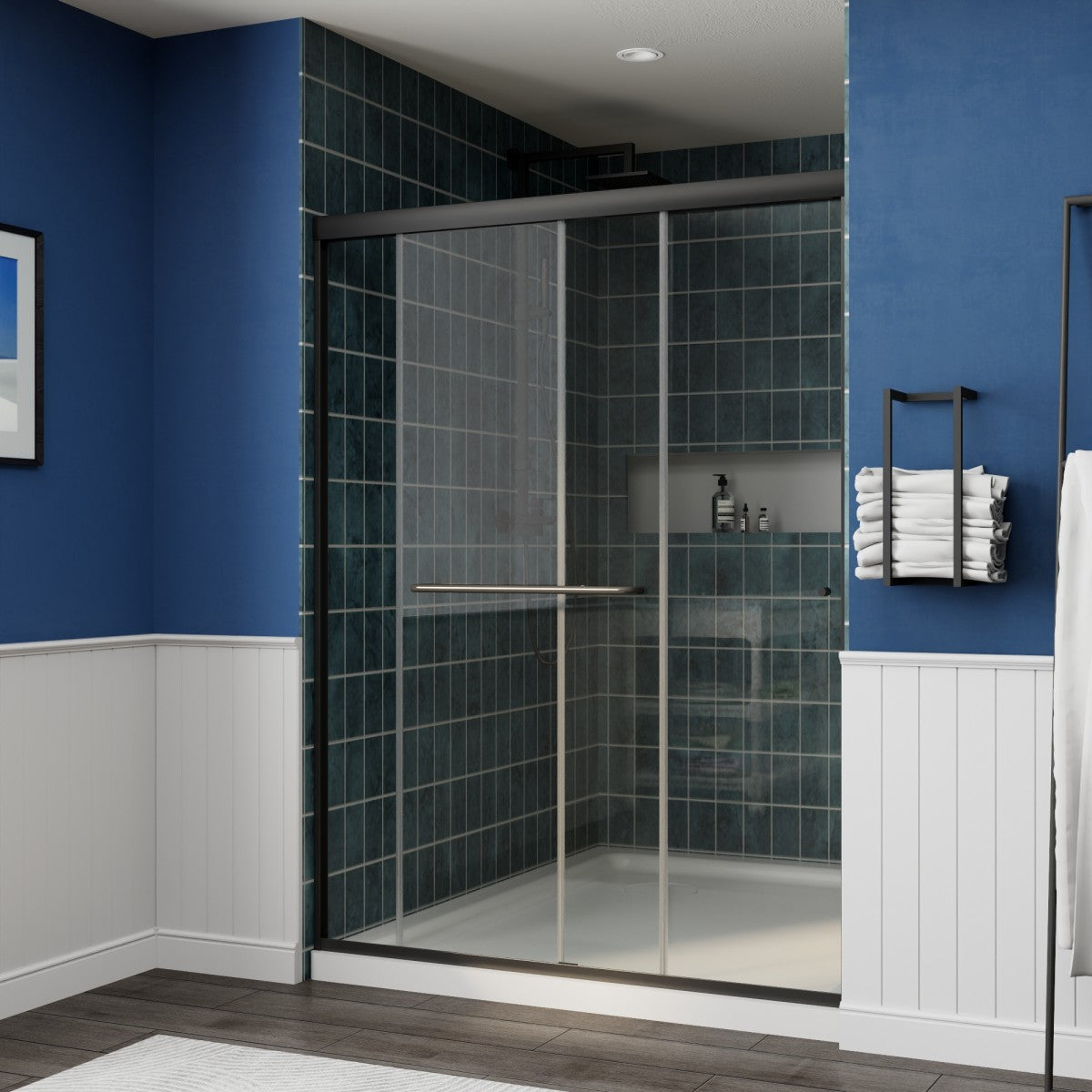 Glide Framed Shower Door 50-54 in. W x 72 in. H Bypass Sliding Shower Enclosure,Matte Black,Double Sliding Glass Bathroom Doors