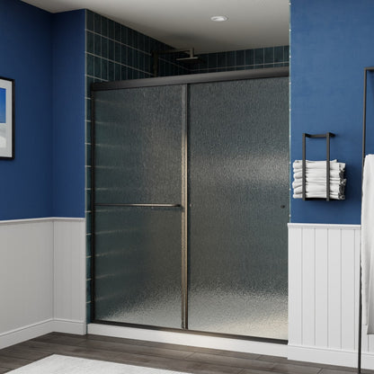 Glide-RA Semi-Frameless Shower Door 56-60 in. W x 70 in. H Bypass Sliding Shower Enclosure,Matte Black,Double Sliding Rain Glass Doors