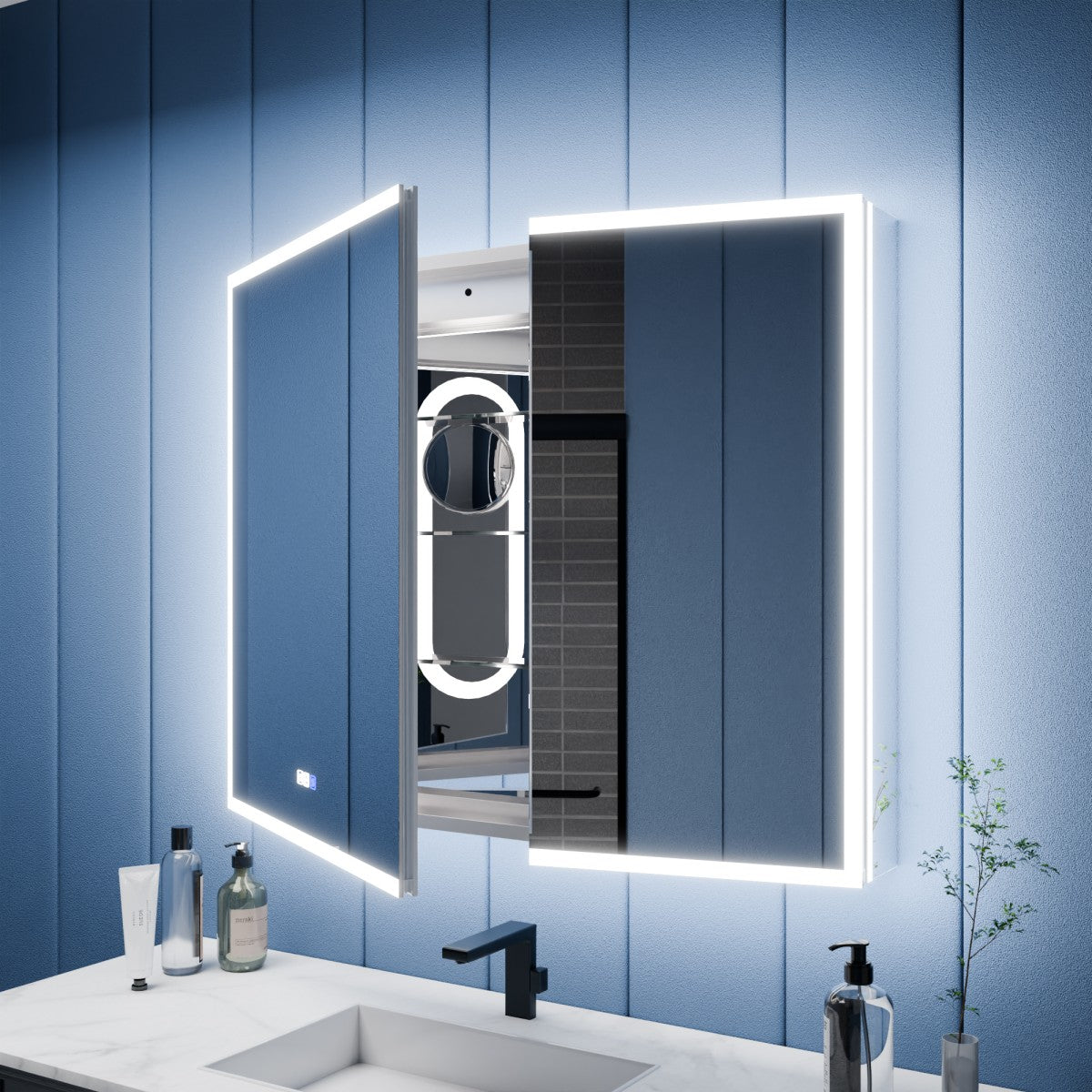 Illusion 40" x 32" LED Medicine Cabinet with Lights, Magnifiers Front and Back Light