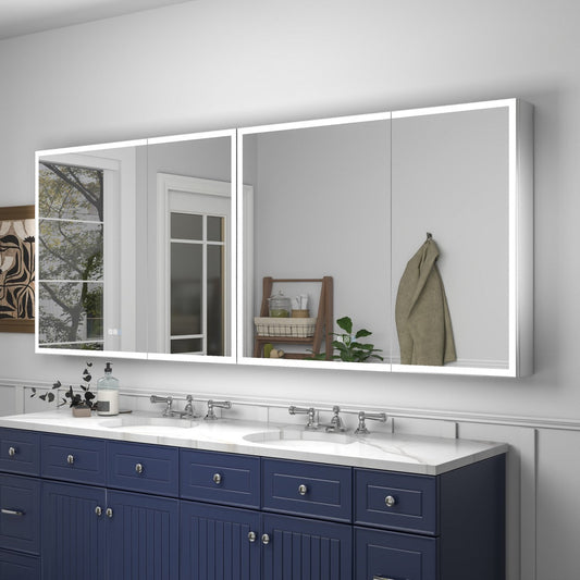 Rim 80" W x 32" H LED Light Medicine Cabinet Mirror Recessed or Surface with Mirrors