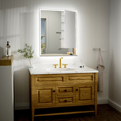 Ample 30" W x 36" H LED Lighted Chrome Medicine Cabinet with Mirror and Shelves for Bathroom Recessed or Surface Mount - ExBriteUSA