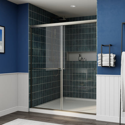 Glide Framed Shower Door 56-60 in. W x 72 in. H Bypass Sliding Shower Enclosure,Brushed Nickel,Double Sliding Glass Bathroom Doors