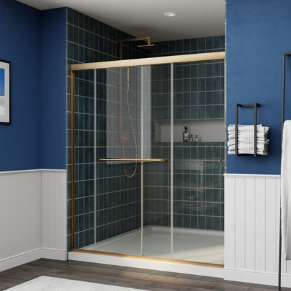 Glide Framed Shower Door 56-60 in. W x 70 in. H Bypass Sliding Shower Enclosure,Brushed Gold,Double Sliding Glass Bathroom Doors