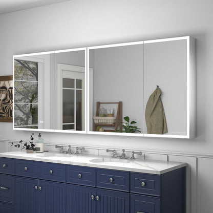 Rim 80" W x 32" H LED Light Medicine Cabinet Mirror Recessed or Surface with Mirrors