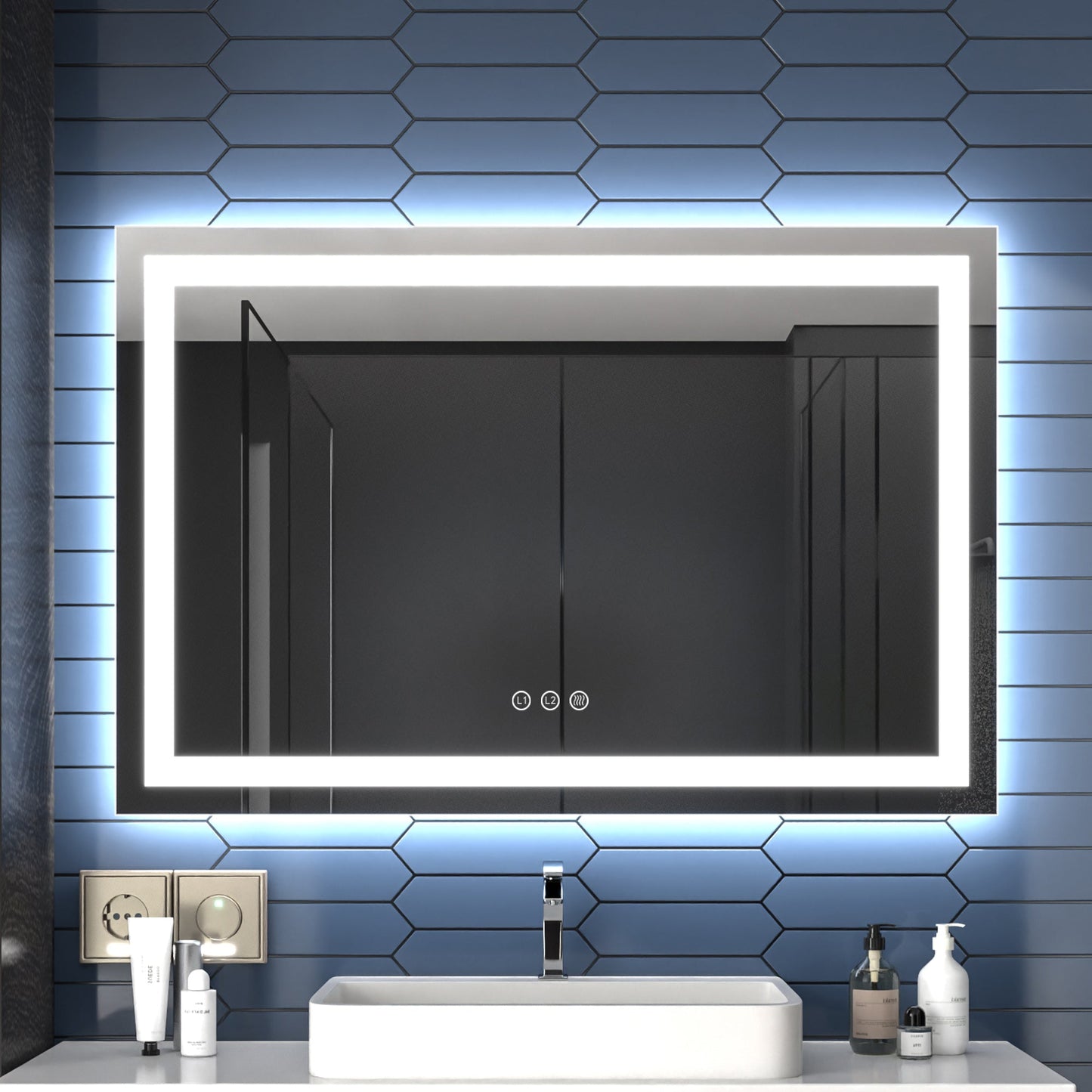 Apex-T 48" W x 32" H Lighted Bathroom Large Light Led Mirror,Anti Fog,Dimmable,Three Lighting Modes