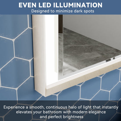 Verloar 30" W x 36" H Framed Lighted Bathroom Mirror,Dimmable,Anti Fog,Front-Lit Illumination,Brushed Nickel
