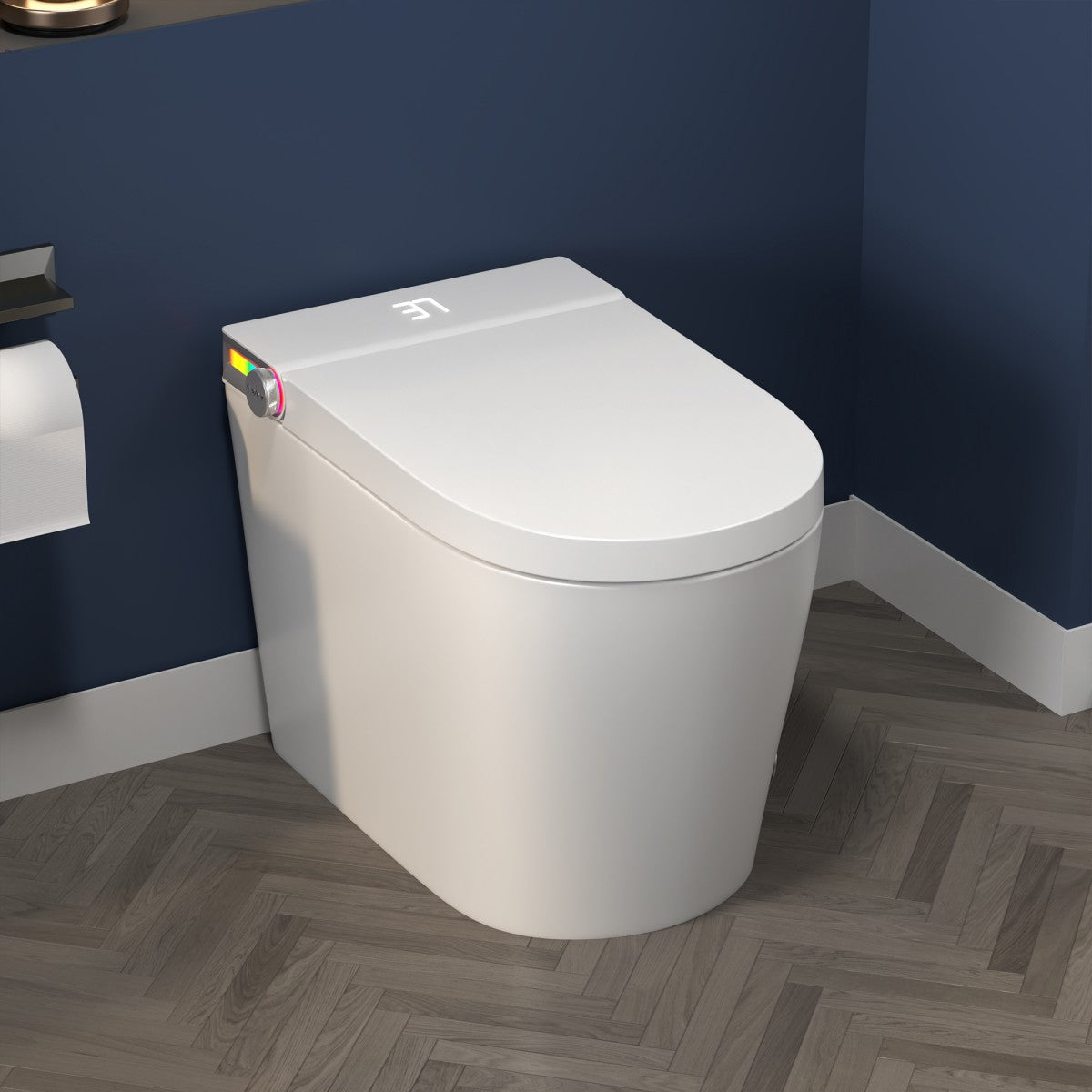 Exbrite Smart Toilet With Foot Sensing Open Cover & Seat, No Water Pressure Limitation, Night Light, Leakage Protection, Side Knob With Multiple Controls, Remote Control, Auto Flushing, White Screen - ExBriteUSA