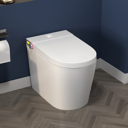 Exbrite Smart Toilet With Foot Sensing Open Cover & Seat, No Water Pressure Limitation, Night Light, Leakage Protection, Side Knob With Multiple Controls, Remote Control, Auto Flushing, White Screen - ExBriteUSA