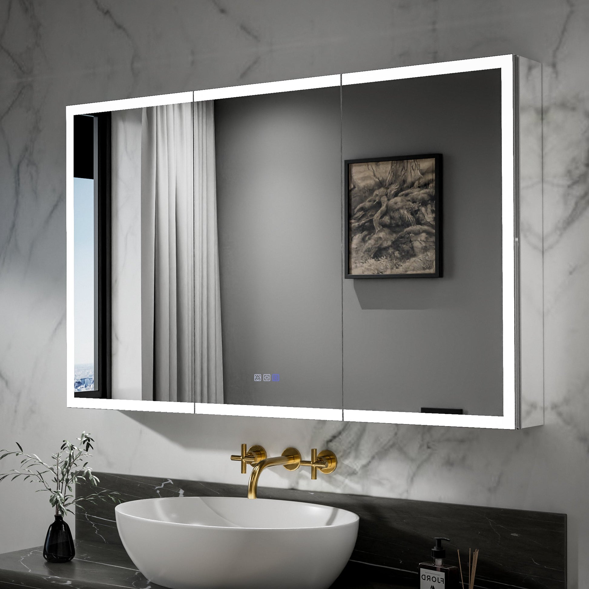 ExBrite 48"W x 30"H LED Medicine Cabinet with Anti-Fog, Stepless Color Temperature and Dimming, Adjustable Shelves, Aluminum Frame, Recessed or Surface Mount - ExBriteUSA