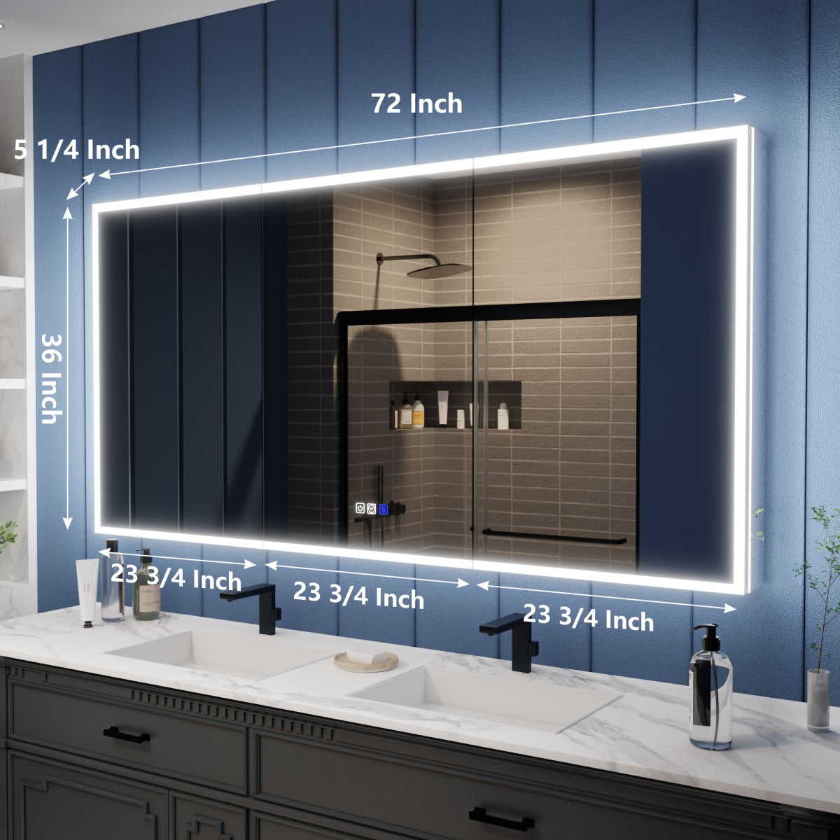 Illusion 72" x 36" LED Lighted Medicine Cabinet with Magnifiers Front and Back Light