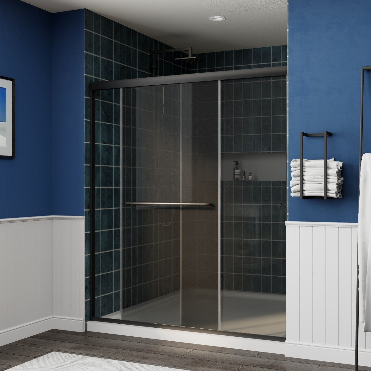 Glide-GR Framed Shower Door 56-60 in. W x 70 in. H Bypass Sliding Shower Enclosure,Matte Black,Double Sliding Smoke Gray Glass