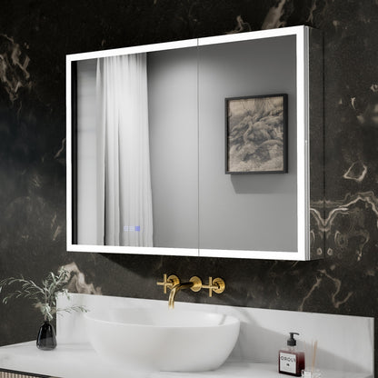 ExBrite 40"W x 30"H LED Medicine Cabinet with Anti-Fog, Stepless Color Temperature and Dimming, Adjustable Shelves, Aluminum Frame, Recessed or Surface Mount - ExBriteUSA