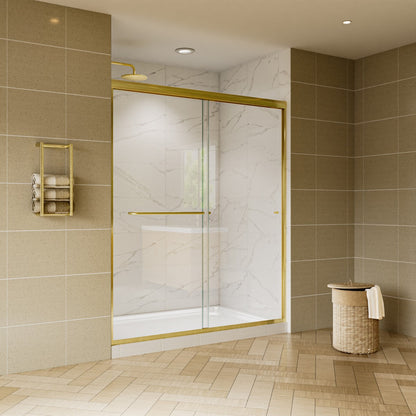 Glide 44-48" Wide x 70" Sliding Glass Shower Doors Frame in Brushed Gold,Clear Tempered Glass
