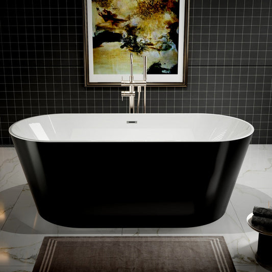 PY Exbrite 67" Acrylic Freestanding Bathtub-Acrylic Soaking Tubs, Oval Shape Black Freestanding Bathtub With Chrome Overflow and Pop Up Drain,cUPC Certified - ExBriteUSA