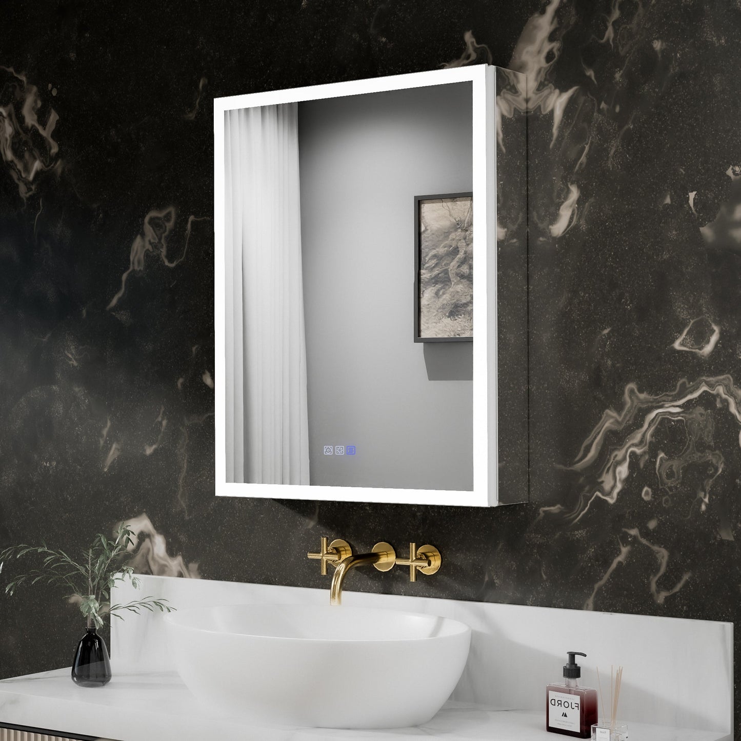 ExBrite 24"W x 30"H LED Medicine Cabinet with Anti-Fog, Stepless Color Temperature and Dimming, Adjustable Shelves, Aluminum Frame, Recessed or Surface Mount, Hinge on Left - ExBriteUSA