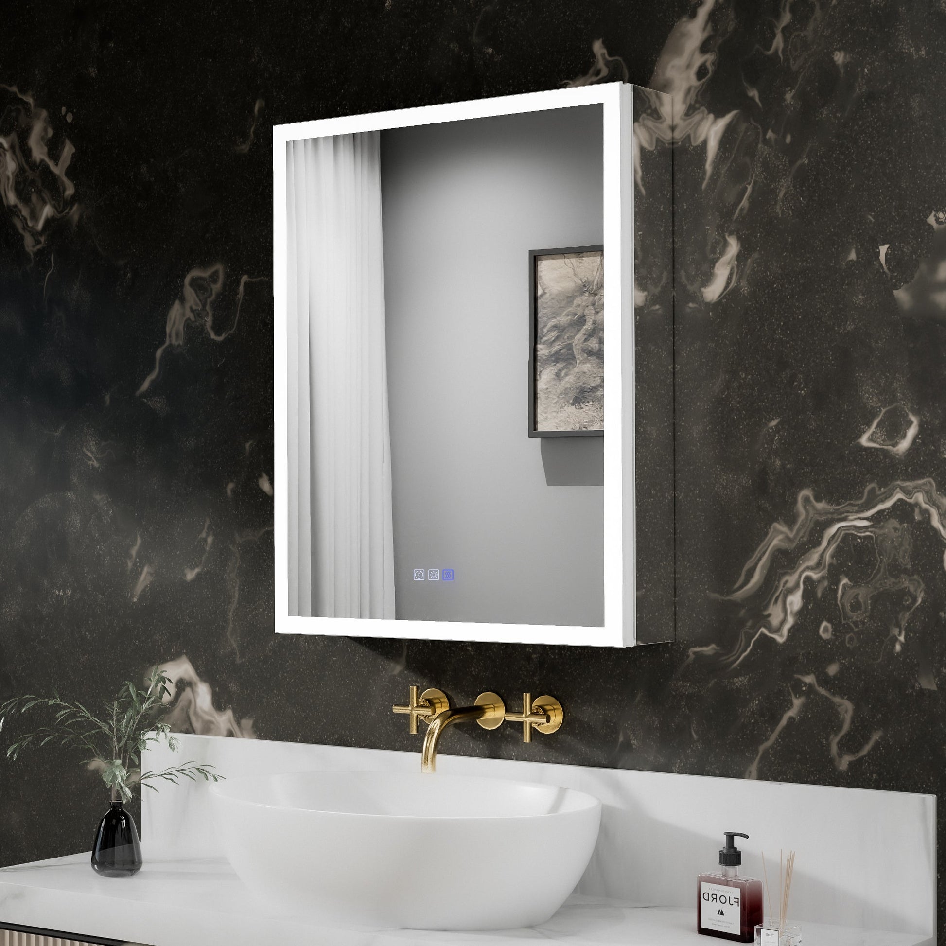 ExBrite 24"W x 30"H LED Medicine Cabinet with Anti-Fog, Stepless Color Temperature and Dimming, Adjustable Shelves, Aluminum Frame, Recessed or Surface Mount, Hinge on Left - ExBriteUSA
