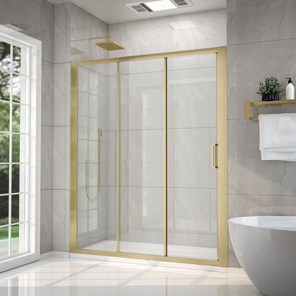 Nexus 56-60W x 70.H Easy Clean Framed Tri-Fold Sliding Shower Door with 1/4" (6mm) Clear SGCC Tempered Glass,Brushed Golde Finish