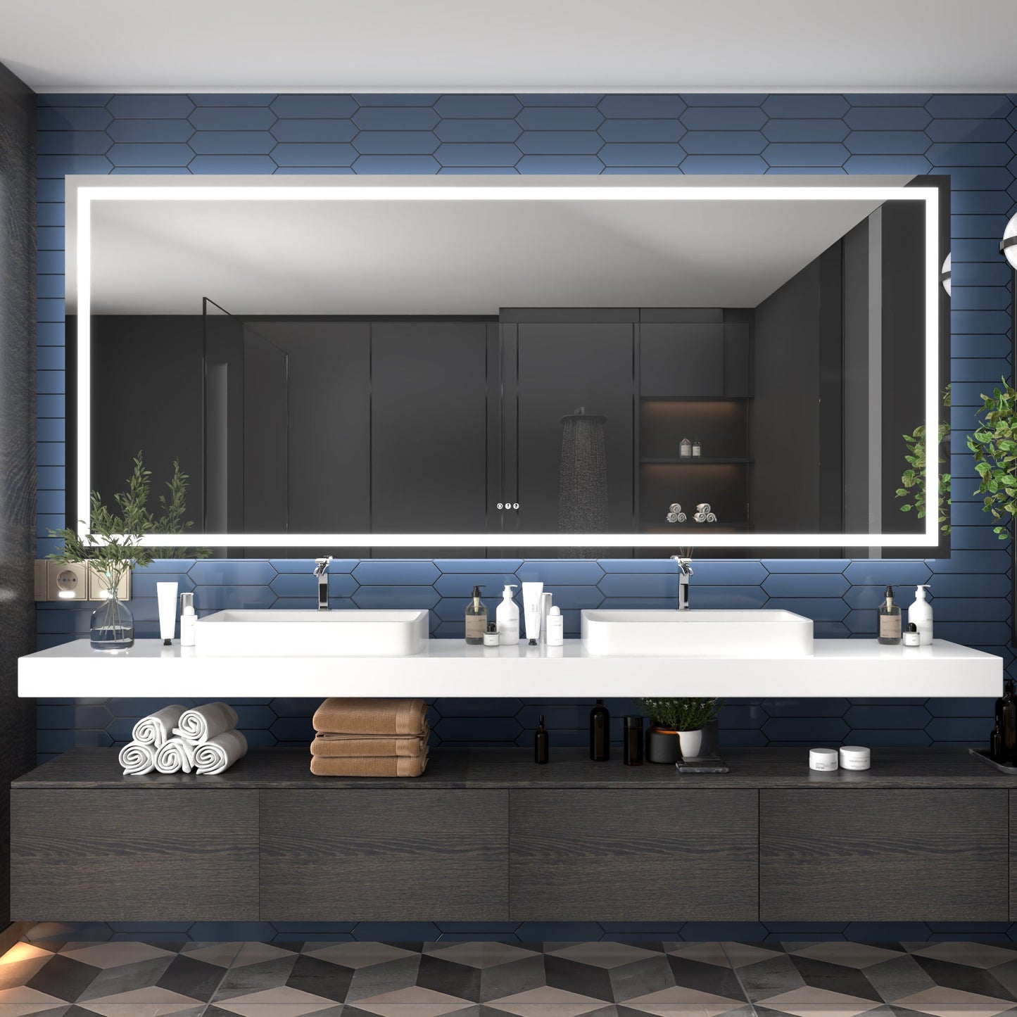 Apex-T 108" W x 48" H Lighted Bathroom Large Light Led Mirror,Anti Fog,Dimmable,Three Lighting Modes