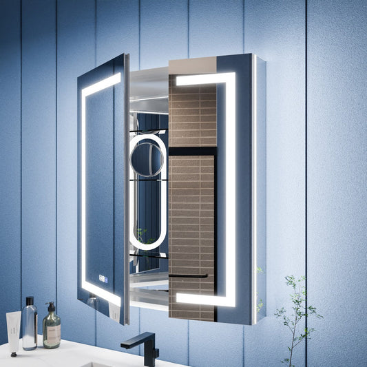 Illusion-B 42" x 36" LED Lighted Inset Mirrored Medicine Cabinet with Magnifiers Front and Back Light