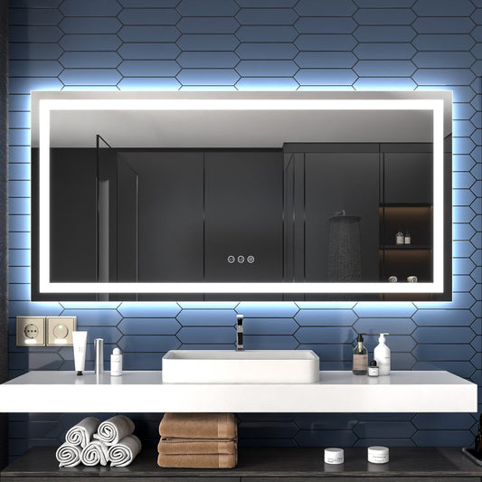 Apex-T 72" W x 36" H Lighted Bathroom Large Light Led Mirror,Anti Fog,Dimmable,Three Lighting Modes