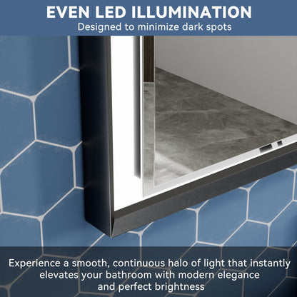 Verloar 22" W x 34" H Framed Lighted Bathroom Mirror,Dimmable,Anti Fog,Front-Lit Illumination,Matte Black