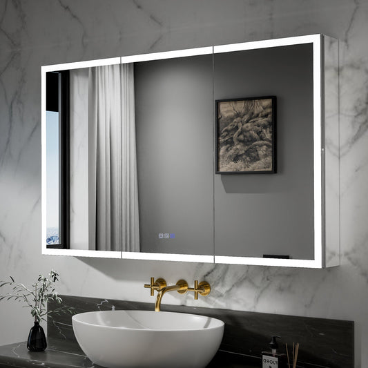 ExBrite 48"W x 30"H LED Medicine Cabinet with Anti-Fog, Stepless Color Temperature and Dimming, Adjustable Shelves, Aluminum Frame, Recessed or Surface Mount - ExBriteUSA
