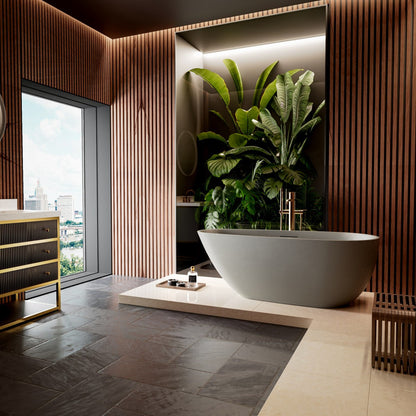 Allsumhome RockE 67" Oval Solid Surface Stone Freestanding Bathtub,Stone Touch,Cement Gray,Scratch-proof,cUPC Certified,No Drain