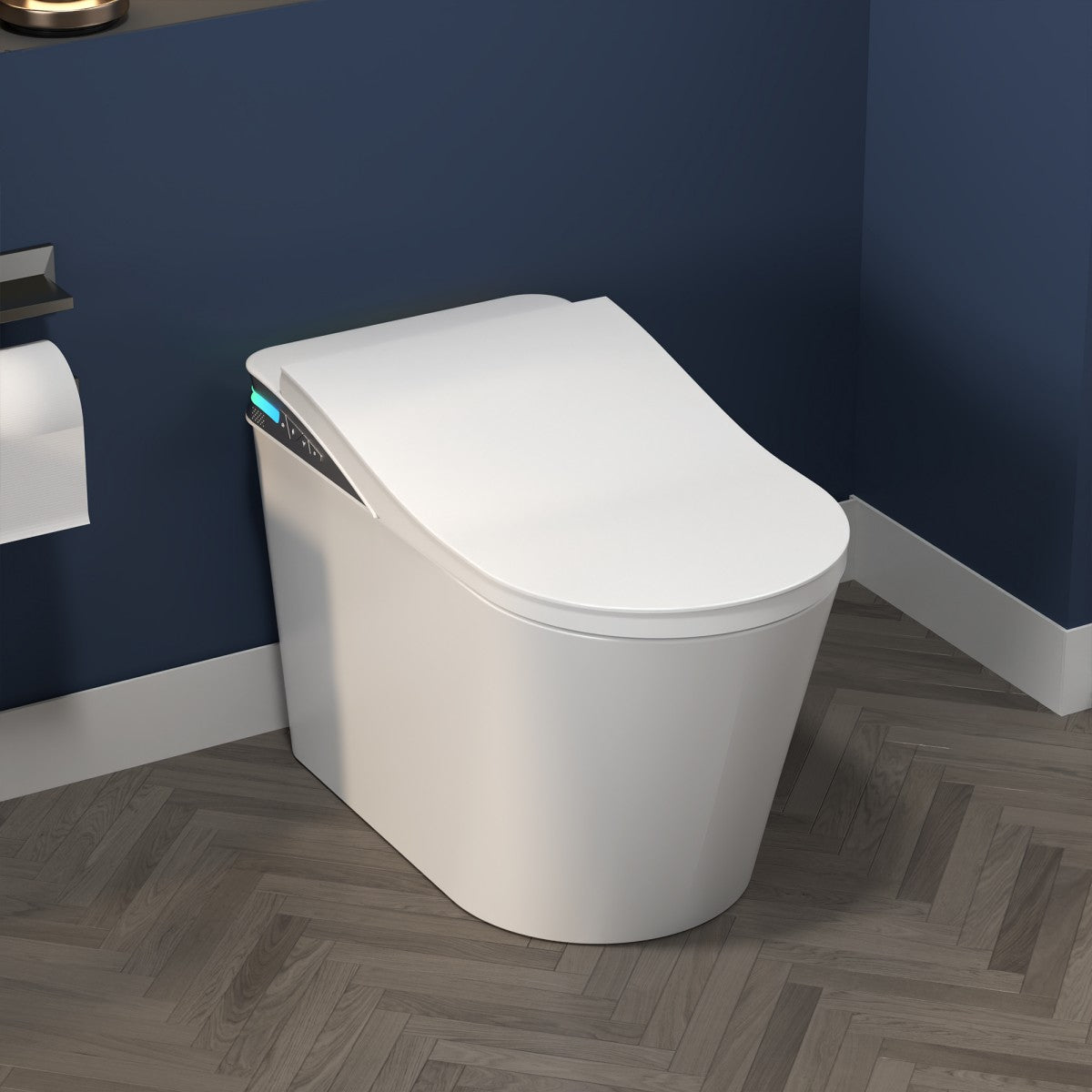 Exbrite Smart Toilet With Foot Sensing Open Cover & Seat, Buttons Control, Night Light, Leakage Protection, Side Knob With Multiple Controls, Remote Control, Auto Flushing, White Screen - ExBriteUSA