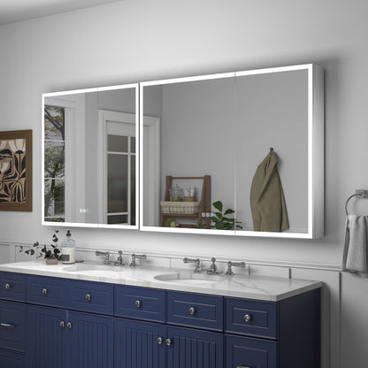 Rim 70" W x 32" H LED Light Bathroom Mirror Medicine Cabinet Recessed or Surface with Mirrors