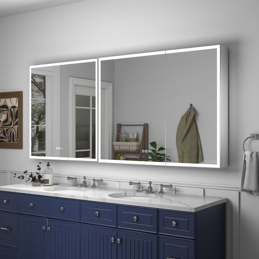 Rim 70" W x 32" H LED Light Bathroom Mirror Medicine Cabinet Recessed or Surface with Mirrors