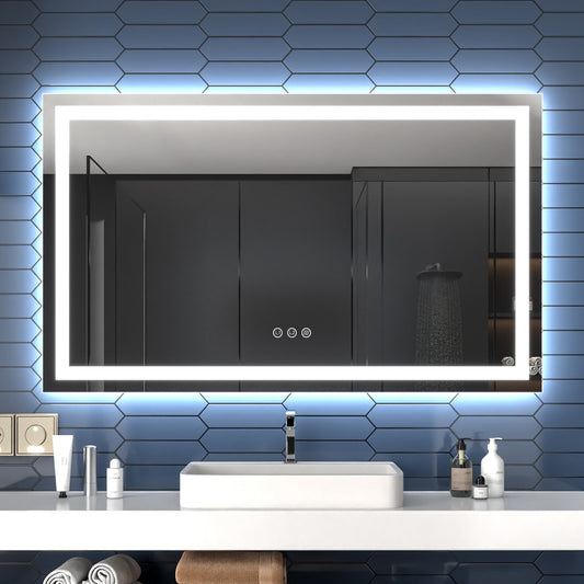 Apex-T 60" W x 36" H Lighted Bathroom Large Light Led Mirror,Anti Fog,Dimmable,Three Lighting Modes