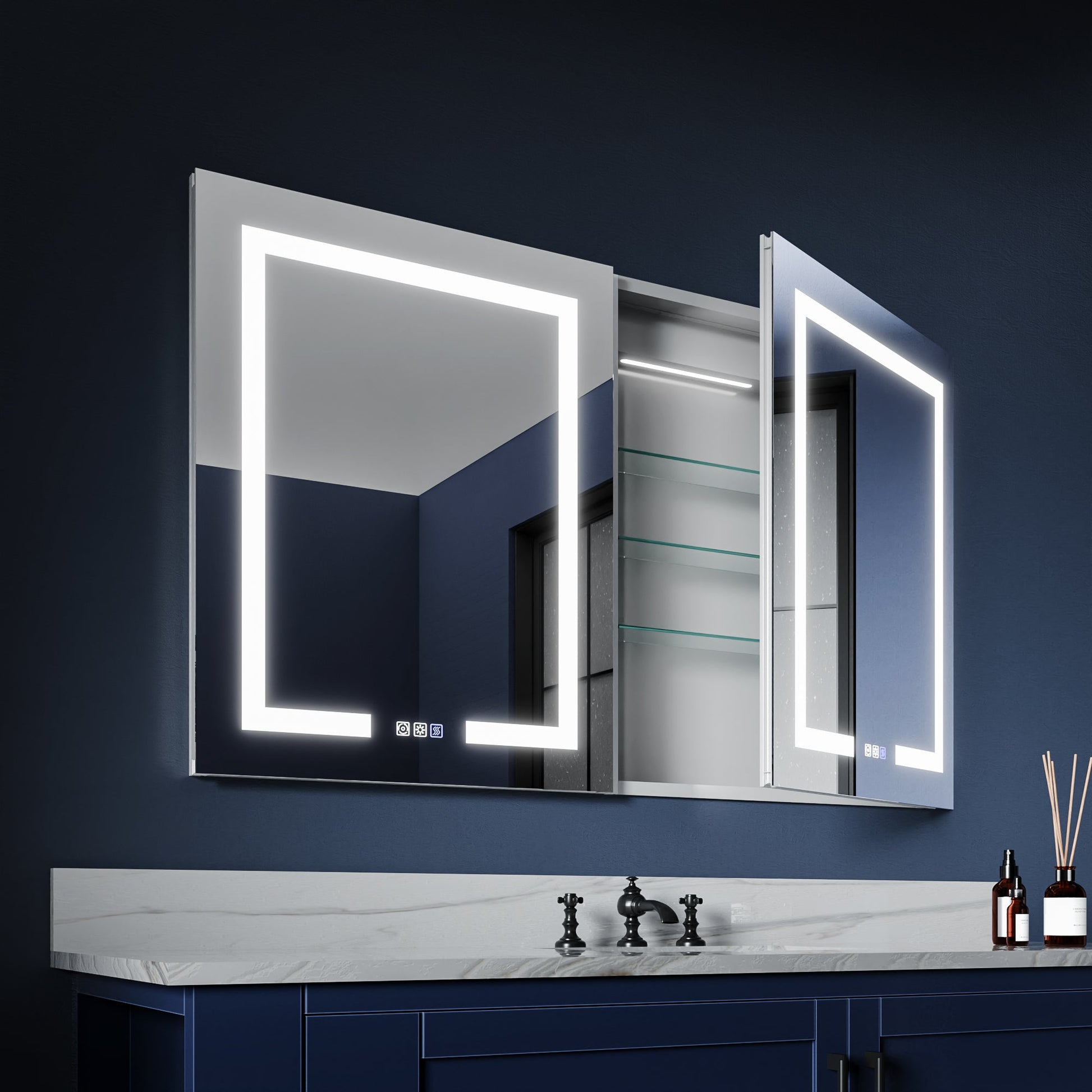 Boost-M1 48" W x 30" H Light Medicine Cabinet Recessed or Surface Mount Aluminum Adjustable Shelves Vanity Mirror Cabinet - ExBriteUSA