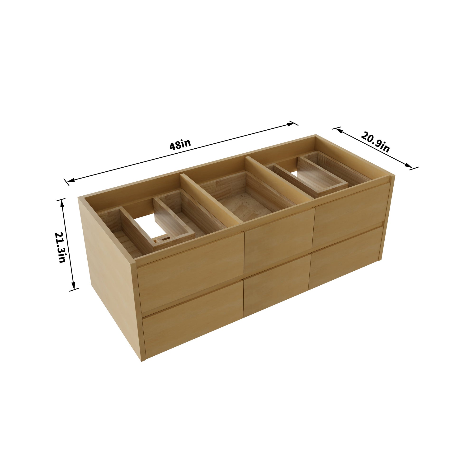 Sleek 48" (Only VanityBase) Modern Floating Maple wood Bathroom Vanity Cabinet with with Lights and Stone Slab Countertop, Dual Sinks - ExBriteUSA