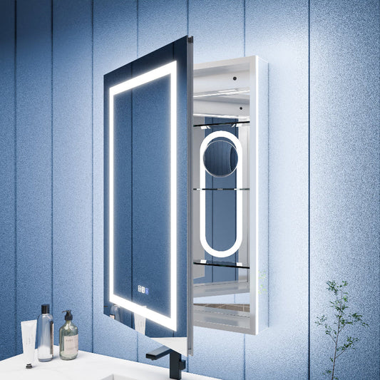 Illusion-B 24" x 36" LED Lighted Inset Mirrored Medicine Cabinet with Magnifiers Front and Back Light
