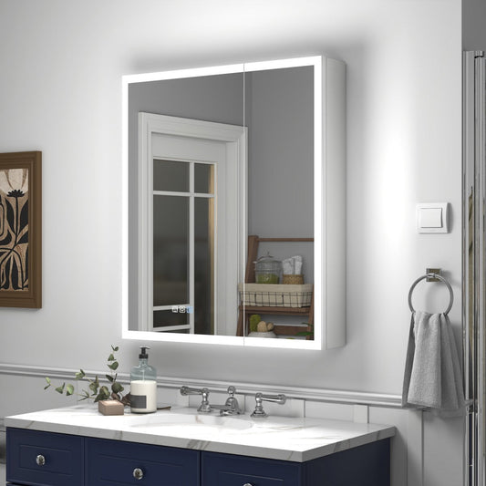 Rim 32 Inch Medicine Cabinet with LED Lights - 28" W x 32" H Recessed or Surface Mount with Mirrors