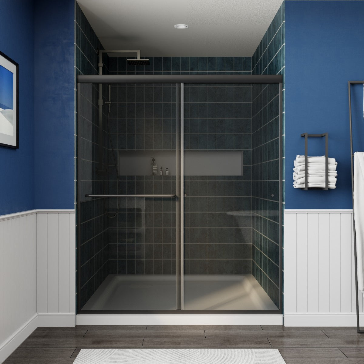 Glide-GR Framed Shower Door 56-60 in. W x 70 in. H Bypass Sliding Shower Enclosure,Matte Black,Double Sliding Smoke Gray Glass