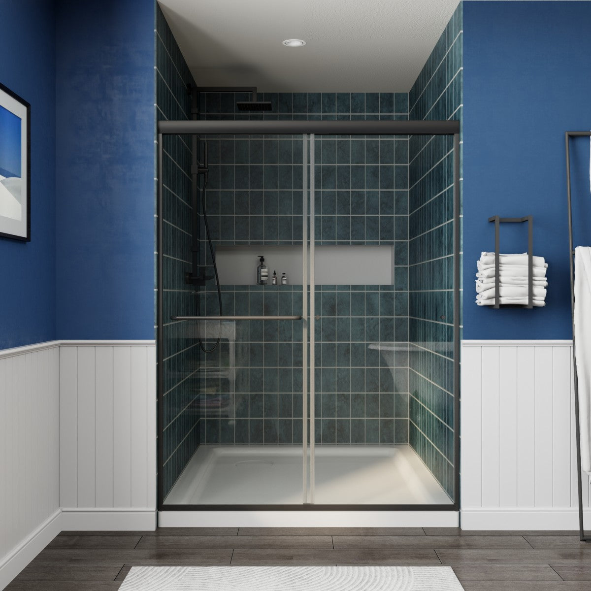 Glide 50-54 in. W x 70 in. H Sliding Glass Shower Doors Frame in Black,Clear Tempered Glass