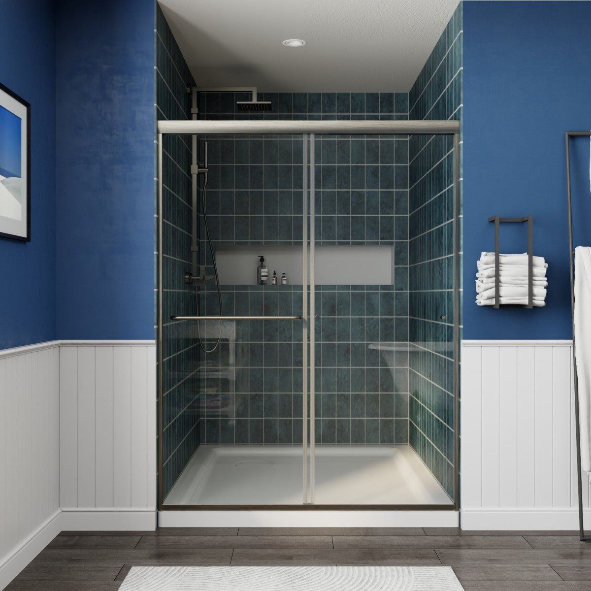 Glide 50-54 in. W x 70 in. H Sliding Glass Shower Doors Frame in Nickel,Clear Tempered Glass