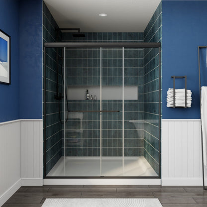Glide 56-60"W x 70"H Black Frame Clear Tempered Sliding Glass Shower Doors for Bathroom