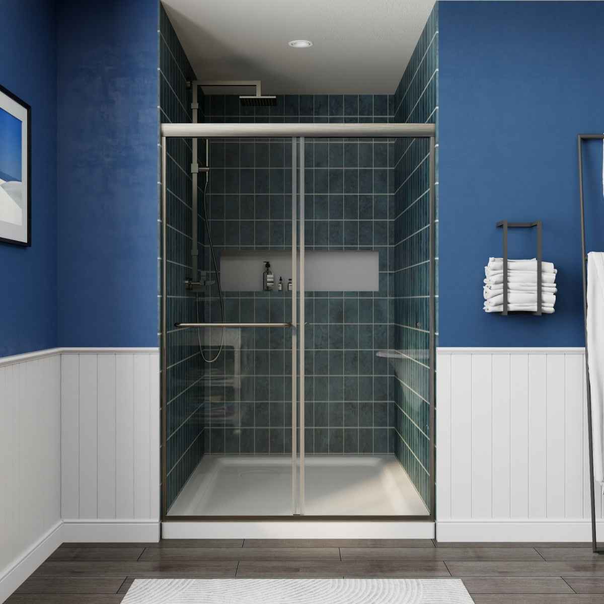 Glide 44-48" Wide x 70" Sliding Glass Shower Doors Frame in Brushed Gold,Clear Tempered Glass