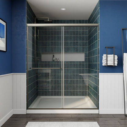 Glide Framed Shower Door 56-60 in. W x 72 in. H Bypass Sliding Shower Enclosure,Brushed Nickel,Double Sliding Glass Bathroom Doors