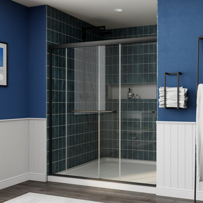 Glide 56-60"W x 70"H Black Frame Clear Tempered Sliding Glass Shower Doors for Bathroom