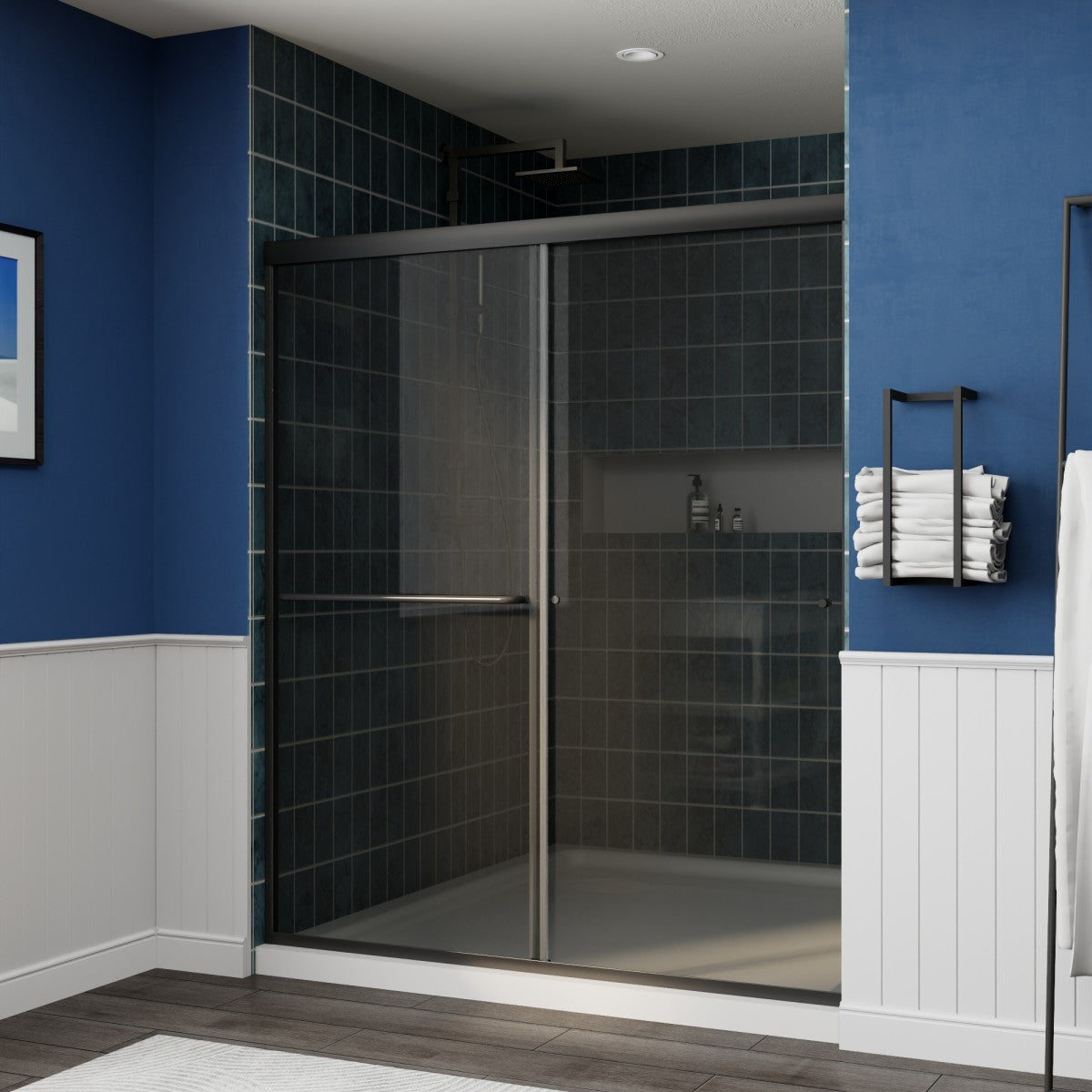 Glide-GR Framed Shower Door 56-60 in. W x 70 in. H Bypass Sliding Shower Enclosure,Matte Black,Double Sliding Smoke Gray Glass