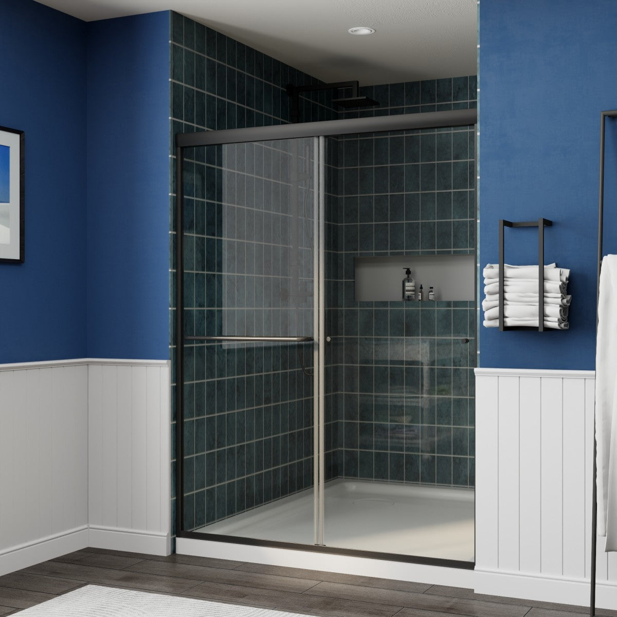 Glide 50-54 in. W x 70 in. H Sliding Glass Shower Doors Frame in Black,Clear Tempered Glass